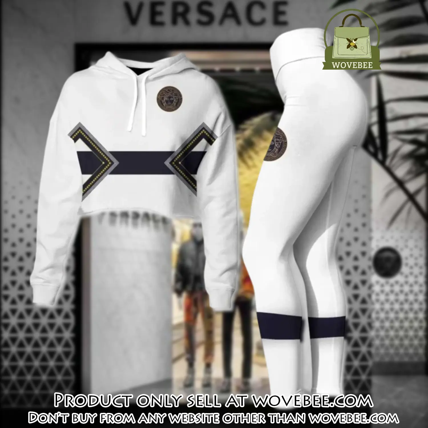 Versace white luxury brand clothes leggings and crop top set for women wvb5902906